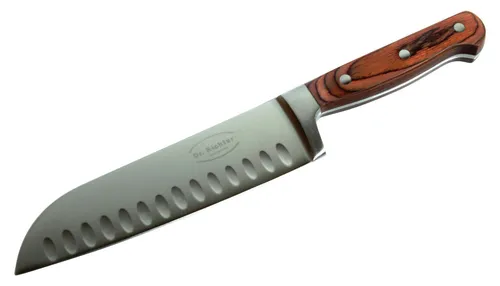 Dr. Richter Santokumesser 18 cm - Edelstahl Qualität - Küchenmesser mit 18 cm Klinge aus hochwertigem Edelstahl, ideal für präzises Schneiden und Zubereiten von Lebensmitteln, ergonomischer Holzgriff für optimalen Halt.