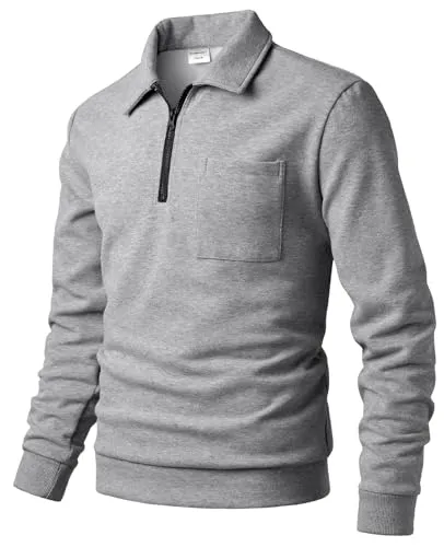 Harbrosrce Herren Fleece-Sweatshirt mit 1/4 Reißverschluss Leicht Fleecepullover Langarm Funktionsshirt Basic Sportshirt Wanderpullover Atmungsaktiv Pullover