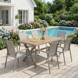 IDIMEX Gartenlounge-Set WINDY - Garten-Lounge-Set für 6 Personen aus wetterfestem Alu und WPC, ideal für entspannte Stunden im Freien mit eleganter champagner Farbgebung.