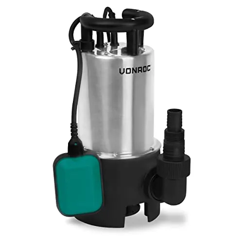 VONROC Tauchpumpe Schmutzwasserpumpe - 1100W, 20000l/h - Wasserpumpen mit robustem Edelstahl, ideal für effiziente Entwässerung von Schmutzwasser und klaren Abflüssen. Automatischer Schwimmer für komfortable Nutzung.