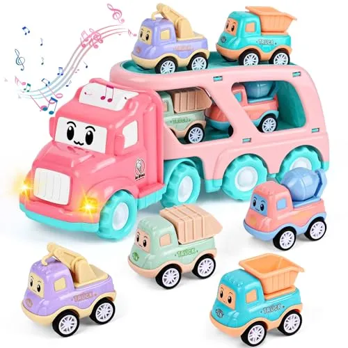 Weinsamkeit Auto Spielzeug Kinder, Kleinkinder Autotransporter, 5 in 1 LKW mit Licht und Musik, Indoor&Outdoor Kinderspielzeug Spielzeugautos, Weihnachten Geburtstag für 3 4 5 Jahren Mädchen Jungen