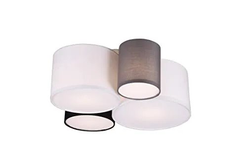 lightling modern Deckenleuchte 4 star in nickel matt, Stoffschirme in weiß, braun, schwarz, 4 x E27 max. 40W, 47 x 51 cm, Höhe: 21.5 cm