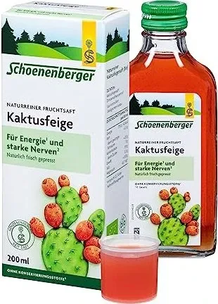 Kaktusfeige Bio Schoenenberger 200 ML - Bio-Kaktusfeigensaft für eine natürliche Energiequelle, ohne Zucker und Konservierungsstoffe, ideal zur Unterstützung bei Stress und sportlicher Aktivität.