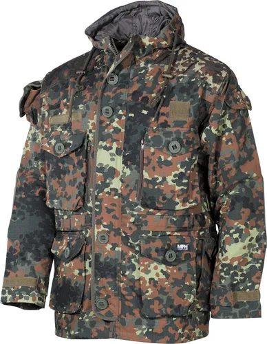 MFH Herren Commando Jacke Smock Flecktarn Größe M - Übergangsjacke mit Wetterschutz, verstellbarer Haube und zahlreichen Taschen für optimale Funktionalität – perfekt für Outdoor-Aktivitäten.
