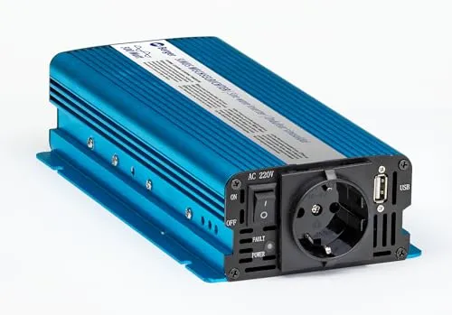 BERGER Sinus-Wechselrichter 500W - 12V auf 230V Spannungswandler für Wohnmobil & Solaranlage - Wechselrichter & Inverter mit 500W Dauerleistung und 1000W Spitzenleistung, ideal für empfindliche Elektronik und höchste Effizienz von ≥90%.