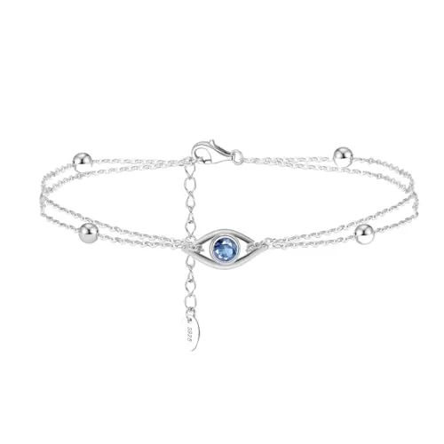 Suzan Gold® 925 Silber Armband für Damen mit Evil Eye & Kugeldetails | Verstellbarer Silberschmuck BlueAura – nickelfrei, wasserfest & stilvoll im Alltag | Geschenk für Frauen