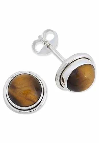 Ohrstecker 925 Silber Tigerauge brauner Stein Edelstein Ohrringe echt Silber Damen Sterling Silber Stecker Geschenk(MOS-043-18)