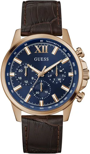 Guess Walker GW0901G3 Herrenuhr – 44 mm Edelstahl, Blaues Zifferblatt, Lederarmband - Armbanduhren mit 5 ATM Wasserdichtigkeit, elegantem Design und hohem Tragekomfort durch das weiche Lederarmband – perfekt für jeden Anlass.