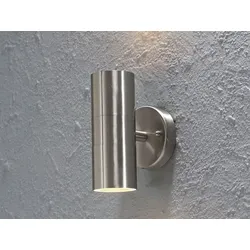 Moderne LED Außenwandleuchte Up & Down 17cm aus Edelstahl - Edelstahl Außenleuchte mit IP44 Schutzklasse, ideal für tolle Lichteffekte an Fassaden. Inklusive 2x GU10 LED, warmweiß und energieeffizient.
