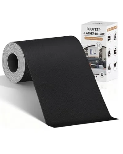 BOUYEER Leder Reparatur Set Schwarz, 10x210 cm Kunstleder Selbstklebend, Umweltfreundliche & Geruchsfrei Kunstleder Reparaturset, Möbel/Sofa/Autositze/Taschen/Renovierung, Schwarz