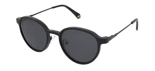 Polaroid PLD 6158 Sonnenbrille - Unisex Sonnenbrille mit runden Gläsern in Grau und robustem Stahlrahmen in Schwarz, UV400 Schutz für optimalen Sonnenschutz.