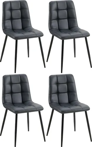 DELUKE 4er Set Esszimmerstuhl FANOR Kunstleder Schwarz