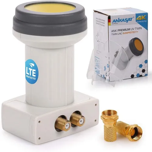 Ankaro ANKASAT - ANK Premium UV Twin LNB - LNBs für 2 Teilnehmer mit hervorragender Signalqualität und extrem wetterfestem Gehäuse. Ideal für alle DVB-S2 Signale, inklusive HDTV und 4K.