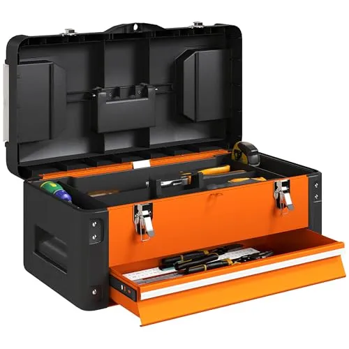 HOMCOM Werkzeugkiste leer - Robuster Werkzeugkasten mit Schublade - Werkzeugkästen aus Stahl mit 30 kg Tragfähigkeit, inklusive Schublade und abnehmbarem Top-Tablett für optimale Organisation in Garage und Werkstatt.