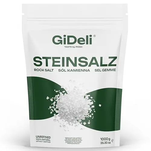 GiDeli Grobes Steinsalz 1kg – Naturbelassenes Kristallsalz Speisesalz für Mühle & Kochen Rein & Unraffiniert