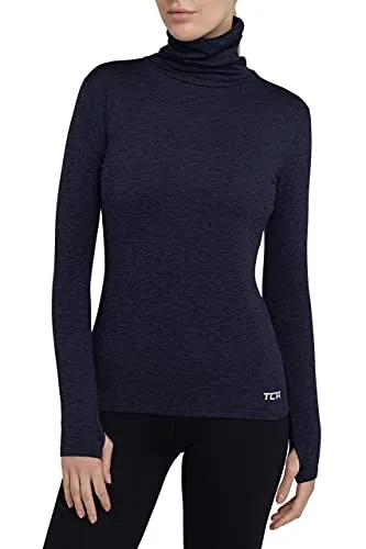 TCA Frauen Winter Langarm Laufshirt mit Reißverschluss - Dunkelblau, S - Activewear-T-Shirts für Damen, ideal für kaltes Wetter mit SuperThermal-Gewebe für optimale Wärme und TCA D.R.Y.-Technologie für trockenen Komfort.