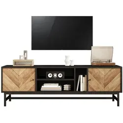 Okwish TV-Schrank - Modernes Design in Hellbraun - Moderner TV-Schrank aus Holzwerkstoff mit markanter V-Form und stabilen Metallbeinen. Bietet vielseitigen Stauraum für Medienzubehör und Dekorationen. Pflegeleichte Oberfläche für eine einfache Nutzung im Wohnzimmer.