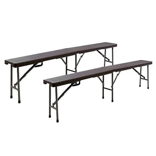 Nexos Trading Partybank 2er Set Klappbank Rattan-Optik 180 x 25 x 43 cm Bierbank bis 200 kg Gartenbank Garnitur robust stabil wetterfest Farbe wählbar weiß schwarz braun (braun)