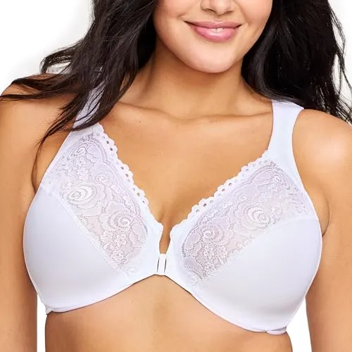 Glamorise Damen 1245 Plunge Bra, Weiß, 95F - Funktionsunterwäsche mit WONDERWIRE-TECHNOLOGIE für optimalen Tragekomfort, seitlichem Halt und einem praktischen Vorderverschluss - perfekt für jeden Tag.
