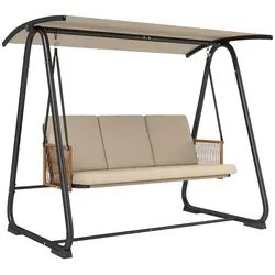 Hollywoodschaukel 3-Sitzer mit verstellbarem Sonnendach in Sand - Moderne Hollywoodschaukel für den Außenbereich, inklusive verstellbarem Dach. Ideal für entspannte Stunden im Garten. Belastbar bis 360 kg und mit robustem Metallrahmen.
