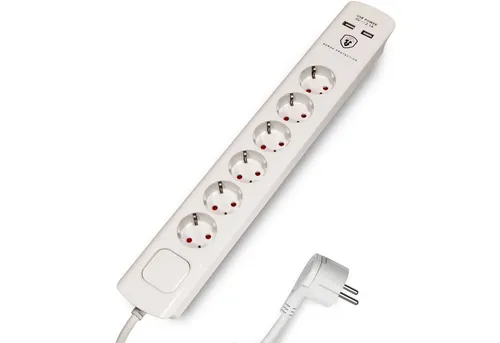 FeinTech 6-fach Steckdosenleiste mit 3m Kabel und USB-A