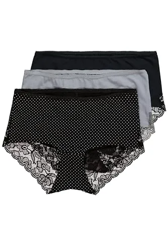 Ulla Popken Damen Plus Size Hipster 3er-Pack mit Spitzen-Einsatz - Damen-Panties in großen Größen mit elegantem Spitzen-Einsatz, ideal für Komfort und Stil. Seitenhöhe ca. 11 cm, Zwickel aus 100% Baumwolle.