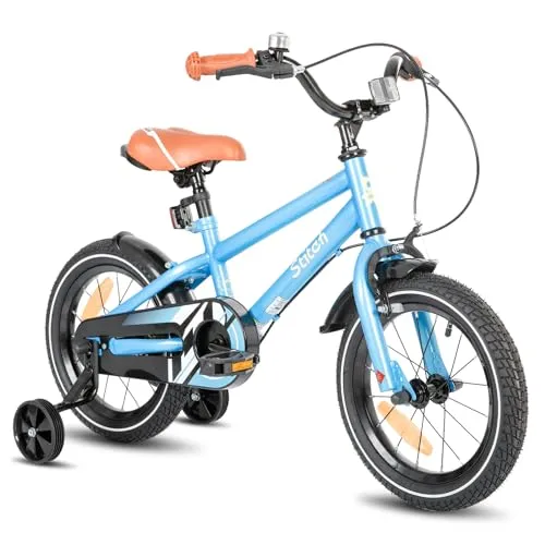 STITCH 16 Zoll Kinderfahrrad für Jungen mit Stützrädern, Blau - Straßenfahrrad für Kinder, ideal für frühe Fahrer mit einstellbarem Lenker und Sattel sowie sicherem Kettenschutz für unbeschwertes Fahren.