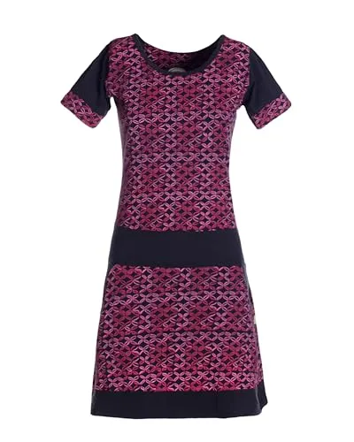 Vishes - Alternative Bekleidung - Damen Longshirt-Kleid Kurzarm Mini-Kleid Tunika-Kleid T-Shirtkleid Schwarz-Dunkelrot 44