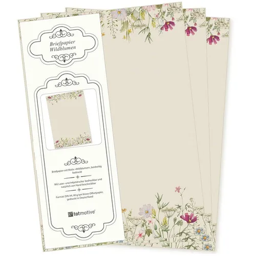 Wildblumen Briefpapier Blumen Natur 100 Blatt DIN A4 beidseitig Vintage