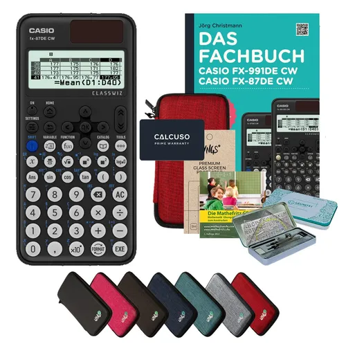 CALCUSO Streberpaket Rot mit Casio FX-87DE CW - Praktisches Streberpaket in Rot, inklusive Taschenrechner Casio FX-87DE CW für präzises Rechnen und effizientes Lernen.