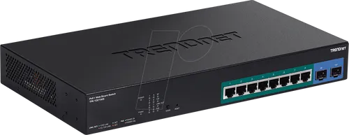 TRN TPE-1021WS - 10-Port Gigabit PoE+ Switch - Netzwerk-Switch mit 8x Gigabit PoE+ Ports und 2x SFP Slots, bietet eine benutzerfreundliche webbasierte Verwaltung und automatische Wiederherstellung nicht reagierender PoE-Geräte.