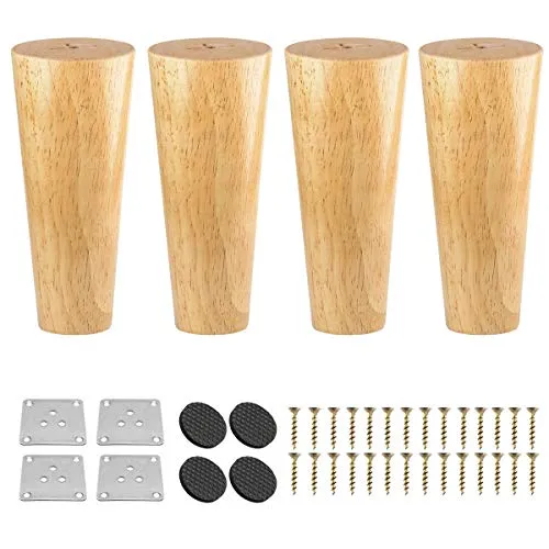 Btowin 20cm Holz Möbelfüße, VCF 4 Stück Massivholz Tischbeine Möbelbeine DIY Ersatz mit Montageplatten & Schrauben & für Schrank Sofa Bett Ottomane Couch