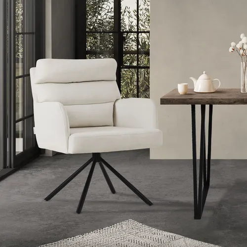 ML-Design Esszimmerstuhl drehbar, Beige - Eleganter Esszimmerstuhl mit drehbarer Auto-Position, hochwertigem Polyesterbezug und abnehmbarem Rückenkissen für maximalen Komfort und Flexibilität in jedem Raum.