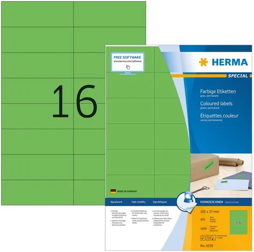 HERMA 4259 Farbige Etiketten grün – 22400 Stück, selbstklebend, matt - Ideal für klare Kennzeichnungen und zur Hervorhebung wichtiger Informationen. Mit umweltfreundlichem, lösemittelfreiem Haftkleber und optimaler Planlage für Drucker. Perfekt für Laserdrucker und Tintenstrahldrucker.