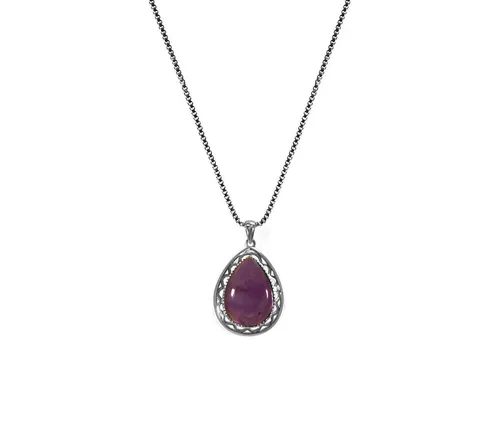 Edellis Kette mit Anhänger Damen 925 Silber Halskette mit klassischem Tropfen Naturstein-Anhänger