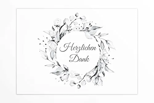 Friendly Fox 12 hochwertige Danksagungskarten Trauer mit Umschlag, Blumenkranz, Trauerkarten Danke nach Beerdigung, Klappkarten
