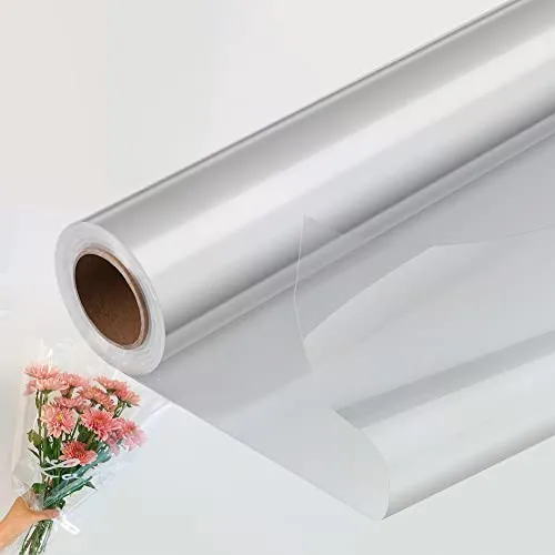 Rifrpha klares Cellophan Transparent Geschenkpapier Rolle Weihnachten Blumenfolie Geschenkpapier Klarsichtfolie für Halloween, Vatertag, Muttertag, Geburtstag, 30m * 43cm