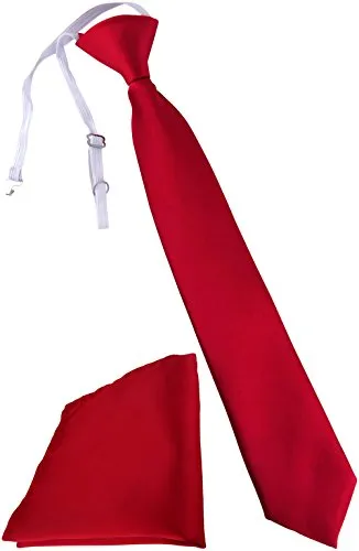 TigerTie Security Sicherheits Krawatte + Einstecktuch in rot Uni einfarbig - vorgebunden mit Gummizug