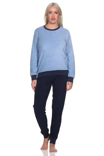 Normann Damen Frottee Schlafanzug mit Bündchen - Übergrößen verfügbar, Farbe: Blau, Größe: 36-38 - Kuscheliger Frottee Schlafanzug für kalte Nächte, optimiert für hohen Tragekomfort. Mit Bündchen für perfekten Sitz. Zeitloses Design, auch in Übergrößen erhältlich. Hergestellt nach strengen OEKOTEX STANDARD 100 Richtlinien.
