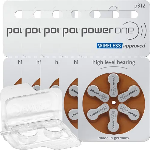 Varta Power One Hörgerätebatterien PR41 Braun 312 + Transportbox für 2 Zellen 30