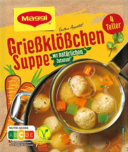 Maggi Guten Appetit Grießklößchen Suppe 50g - Suppenkonserven & Eintopfkonserven – Würzig-kräftiger Klassiker, der einfach und schnell für 4 Teller zubereitet werden kann.