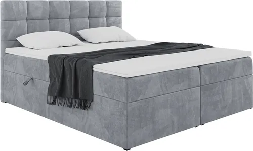 MEBLINI Boxspringbett mit Bettkasten - Gepolstert Doppelbett mit Matratze und Topper - Polsterbett mit Stauraum - Bett mit Kopfteil - Stauraumbett - TAPO 2-140x200 - H3/Grau Samt