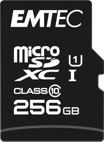 Emtec mSD 256GB UHS-I U1 EliteGold + Adapter - Speicherkarten mit hoher Geschwindigkeit und 256GB Speicherplatz, ideal für Fotos und Videos in HD-Qualität.