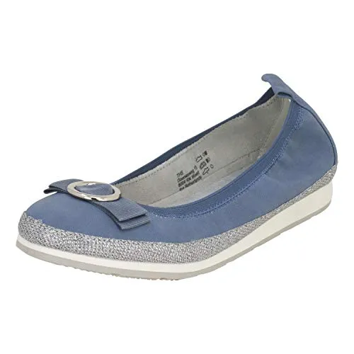 Fitters Footwear That Fits Damen Ballerina Luisa Microfibre Mikrofaser Ballerinas mit Schleife Übergröße (44 EU, blau)