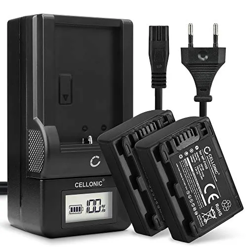 CELLONIC, Akku für Kamera, kompatibel mit Sony NP-FH50, NP-FH60, DCR-SR35, DCR-SX30 (7.4V, 700mAh) 2 Stück + Ladegerät