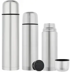 GRÄWE Isolierflaschen-Set 3-teilig silber - Thermobehälter aus hochwertigem Edelstahl 18/10, ideal für Heiß- und Kaltgetränke. Mit Spezial-Vakuum-Isolierung und praktischen Drehverschluss für einfaches Ausgießen.