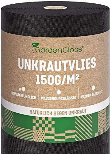 GardenGloss Unkrautvlies Gartenvlies Wasserdurchlässig 150g/m2 - Reißfest & UV-Stabil - 10m2