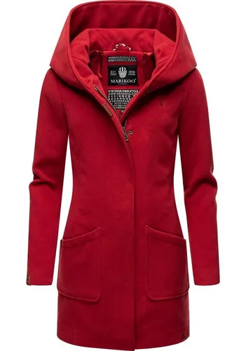 MARIKOO Damen Trenchcoat B819 - Wintermantel in Dunkelrot - Funktionsjacke mit großer Kapuze, perfekter Passform und edler Glanz-Optik, ideal für kalte Tage und mit praktischen Taschen für den Alltag.