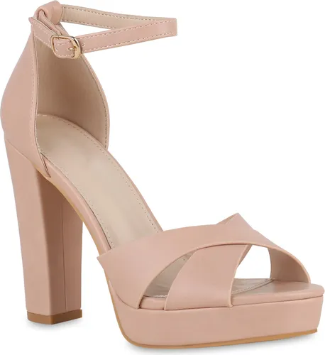 VAN HILL Damen High Heels Sandaletten Plateau Optik Party Schuhe 841364, Farbe: Rosa, Größe: 37