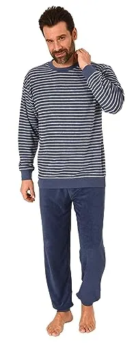 Normann Herren Frottee Schlafanzug Langarm - Bequemer Pyjama in Blau, Größe 60 - Hochwertiger Herren Schlafanzug aus weichem Frottee, ideal für kalte Nächte. Mit feinem Ringel-Muster und bequemer Passform sorgt er für angenehmen Tragekomfort. Maschinenwaschbar und perfekt für entspannte Stunden.